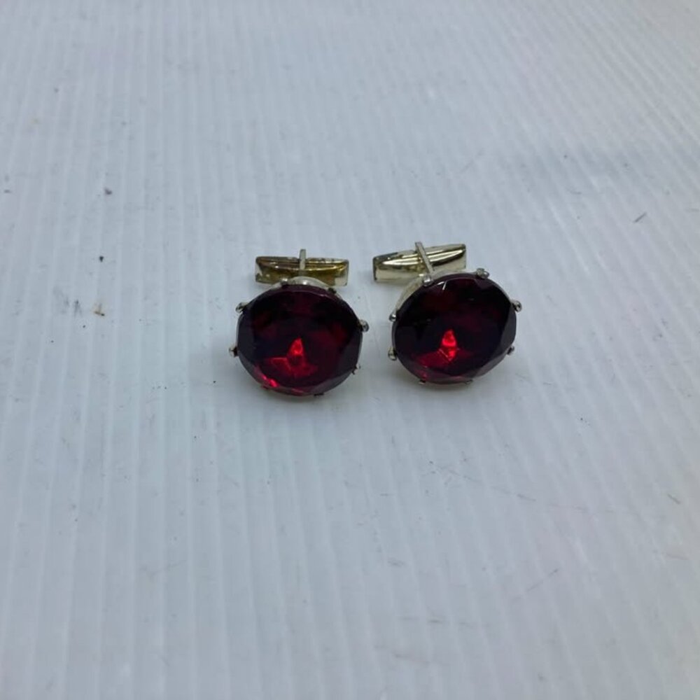 Vtg 1960 red crystal mens cufflinks